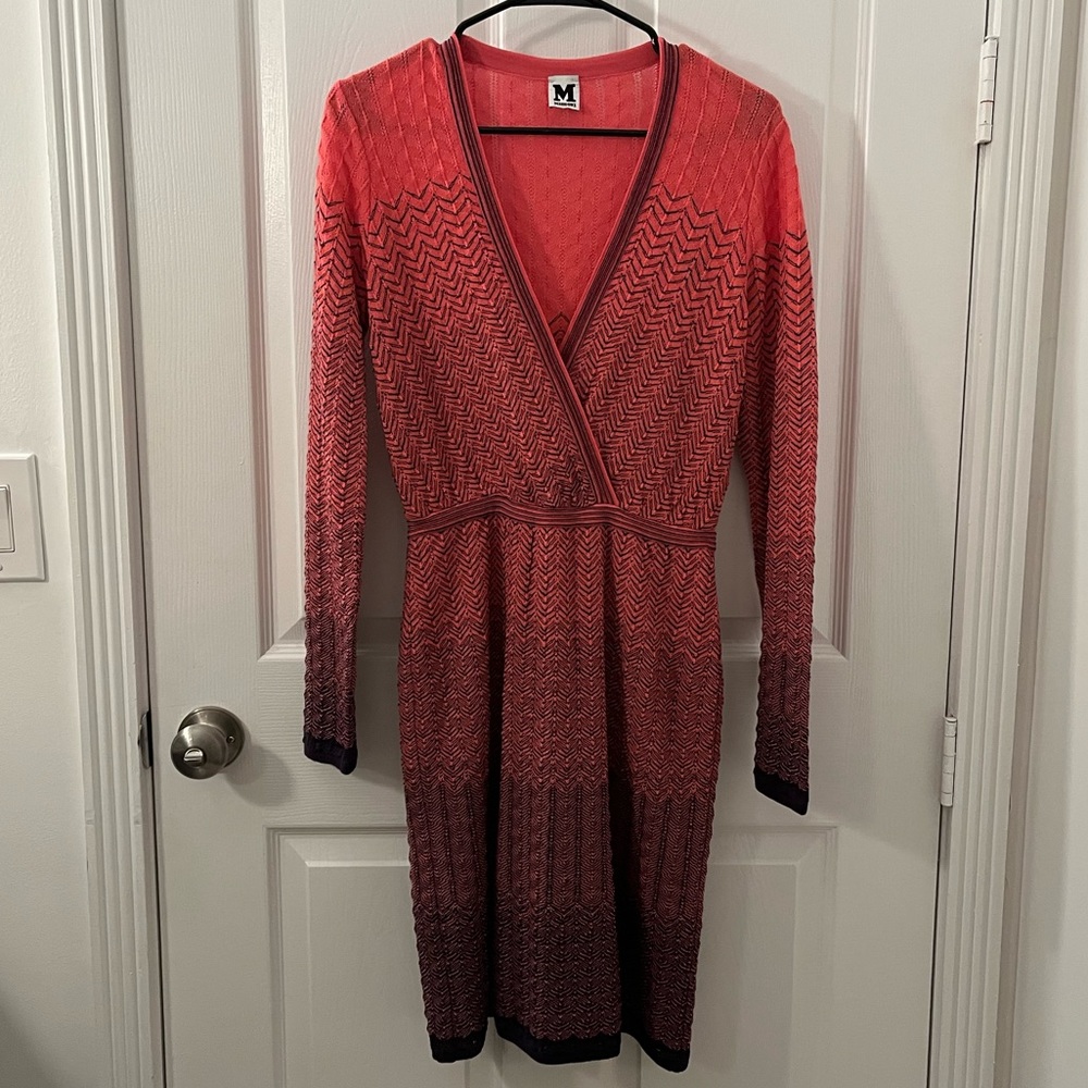 M Missoni V neck knit dress with signature zigzag patterned fabric